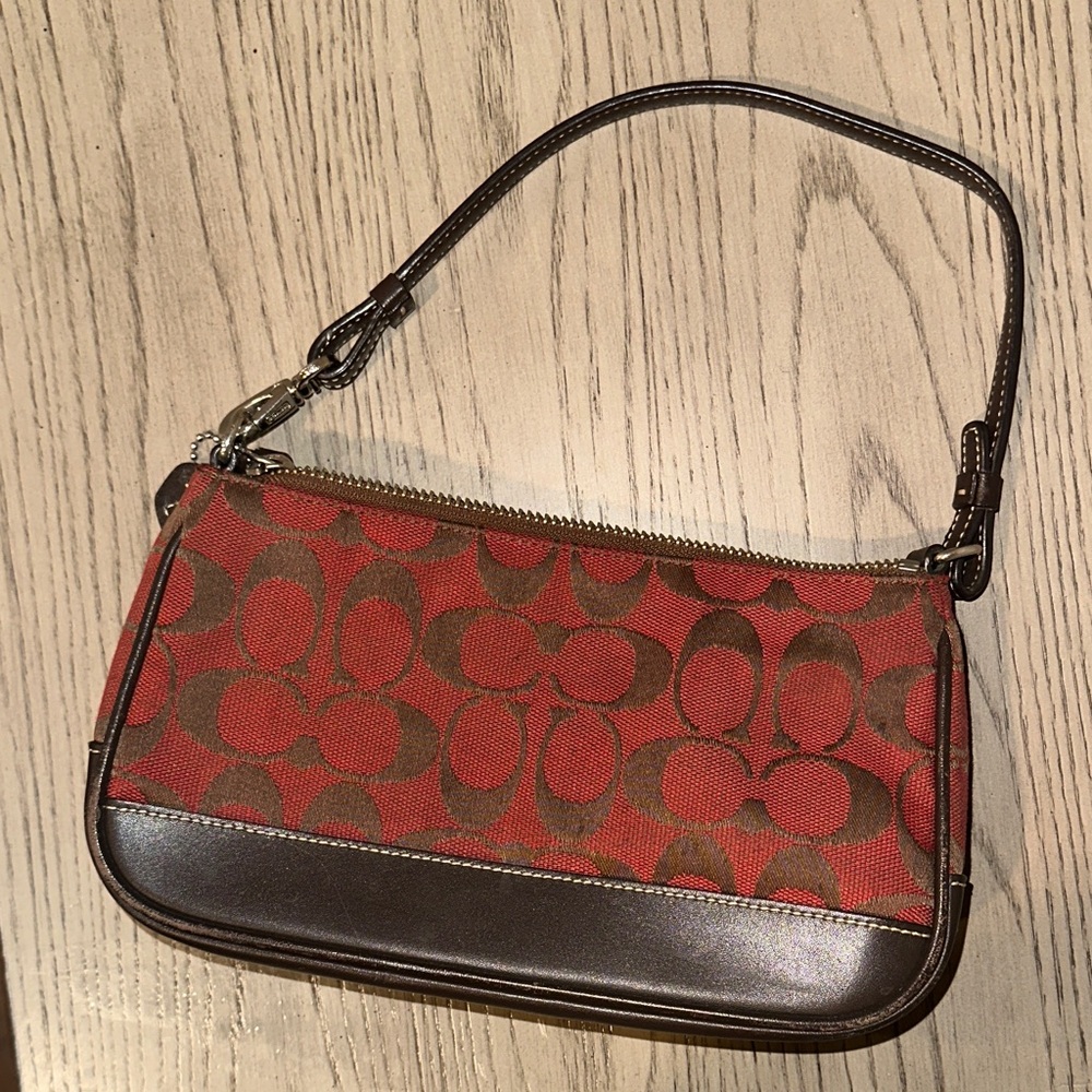 Coach Red and Brown Patterned Shoulder Bag